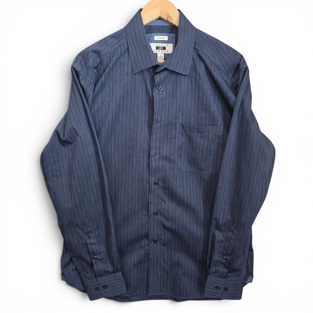 Joseph Abboud Shirt Mens Large Blue Striped Button Up Non Iron Career Cotton‎